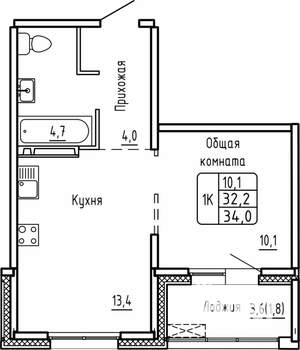 1-к квартира, строящийся дом, 34м2, 14/14 этаж