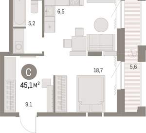 Студия квартира, вторичка, 45м2, 29/30 этаж