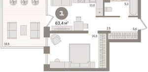 1-к квартира, вторичка, 63м2, 3/17 этаж