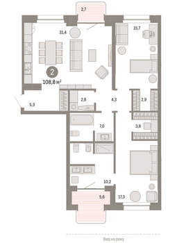 2-к квартира, вторичка, 109м2, 3/11 этаж