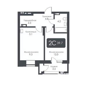 2-к квартира, строящийся дом, 40м2, 8/30 этаж