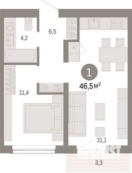 1-к квартира, вторичка, 47м2, 5/15 этаж