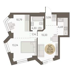 3-к квартира, вторичка, 52м2, 25/31 этаж