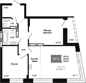 2-к квартира, вторичка, 67м2, 22/25 этаж