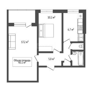 2-к квартира, вторичка, 43м2, 5/9 этаж