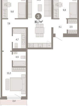 3-к квартира, вторичка, 82м2, 6/15 этаж