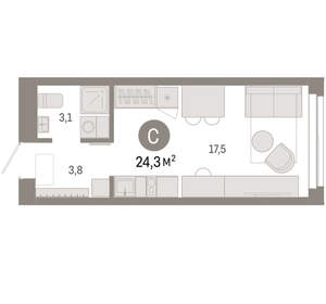 Студия квартира, вторичка, 24м2, 3/23 этаж