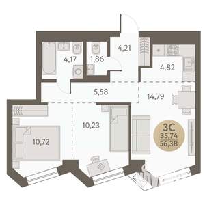3-к квартира, вторичка, 56м2, 26/31 этаж