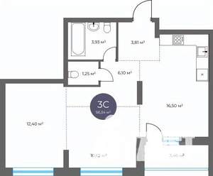 3-к квартира, вторичка, 56м2, 10/16 этаж