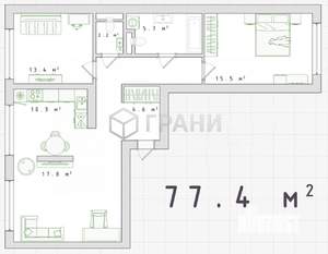 2-к квартира, вторичка, 77м2, 3/17 этаж