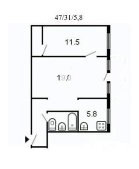 2-к квартира, вторичка, 46м2, 1/4 этаж