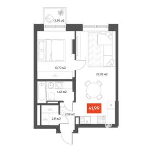 1-к квартира, вторичка, 43м2, 3/10 этаж