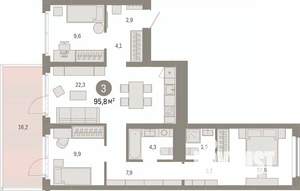 3-к квартира, вторичка, 96м2, 2/12 этаж