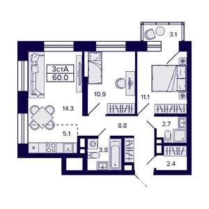 3-к квартира, вторичка, 60м2, 4/23 этаж