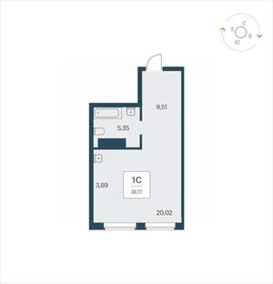 Студия квартира, вторичка, 39м2, 19/25 этаж