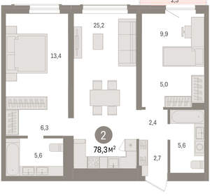 2-к квартира, вторичка, 78м2, 7/15 этаж