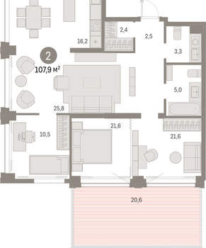 2-к квартира, вторичка, 108м2, 3/30 этаж