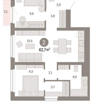 2-к квартира, вторичка, 63м2, 11/12 этаж