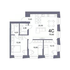 4-к квартира, вторичка, 80м2, 16/25 этаж