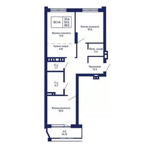 3-к квартира, вторичка, 59м2, 11/14 этаж