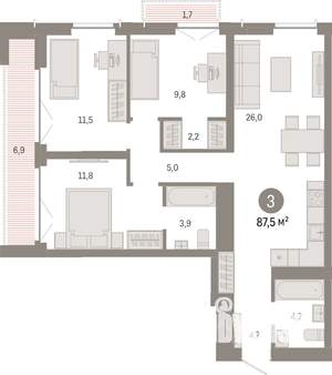 3-к квартира, вторичка, 87м2, 21/23 этаж