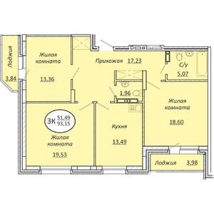 3-к квартира, строящийся дом, 93м2, 9/25 этаж
