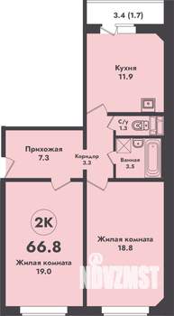 3-к квартира, строящийся дом, 67м2, 7/17 этаж