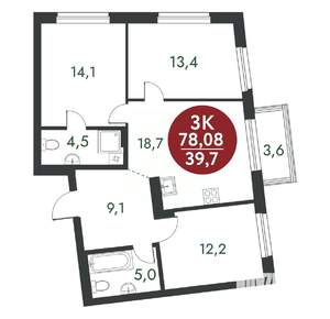 3-к квартира, вторичка, 78м2, 6/10 этаж