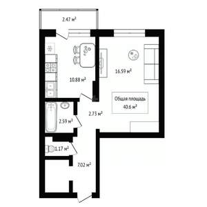 1-к квартира, вторичка, 41м2, 1/10 этаж