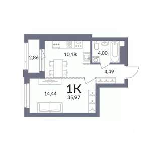 1-к квартира, вторичка, 36м2, 4/14 этаж