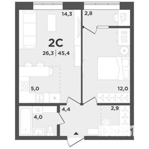 2-к квартира, вторичка, 43м2, 3/9 этаж