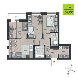 4-к квартира, вторичка, 69м2, 6/21 этаж