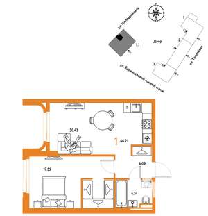 1-к квартира, вторичка, 46м2, 5/30 этаж