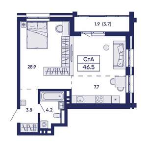 Студия квартира, вторичка, 47м2, 6/14 этаж