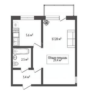 1-к квартира, вторичка, 29м2, 5/9 этаж