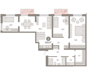 3-к квартира, вторичка, 112м2, 7/17 этаж