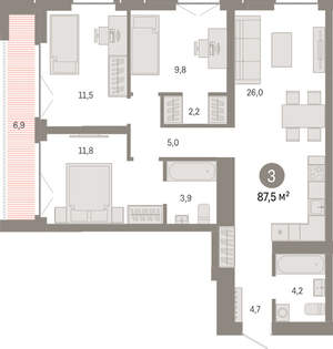 3-к квартира, вторичка, 87м2, 19/23 этаж
