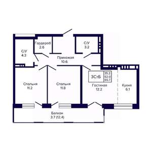 3-к квартира, вторичка, 66м2, 10/23 этаж