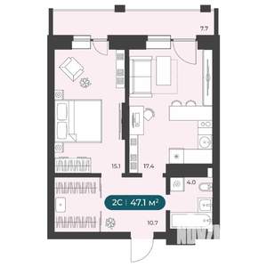 2-к квартира, вторичка, 47м2, 16/25 этаж