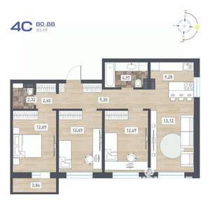 4-к квартира, строящийся дом, 81м2, 3/17 этаж