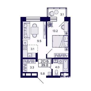 2-к квартира, вторичка, 40м2, 20/23 этаж