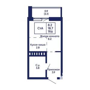 Студия квартира, вторичка, 20м2, 2/14 этаж