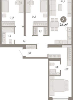3-к квартира, вторичка, 92м2, 2/15 этаж