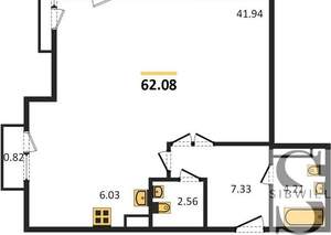 1-к квартира, вторичка, 62м2, 3/19 этаж