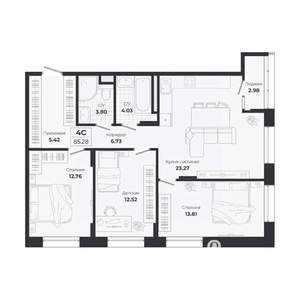 4-к квартира, строящийся дом, 82м2, 7/9 этаж