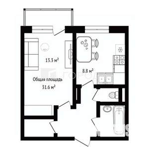 1-к квартира, вторичка, 32м2, 9/9 этаж
