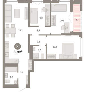 3-к квартира, вторичка, 82м2, 12/23 этаж