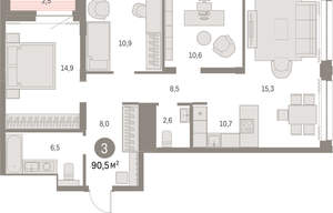 3-к квартира, вторичка, 90м2, 18/30 этаж