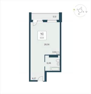 Студия квартира, вторичка, 53м2, 18/25 этаж