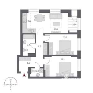 3-к квартира, вторичка, 69м2, 2/20 этаж